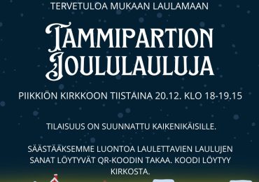Tammipartion joululaulut Piikkiön kirkossa 20.12. klo 18-19.15. Laulujen sanat löytyvät paikalla olevien qr-koodien takaa.